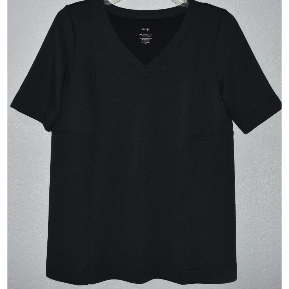 J Jill Pure Jill Double Knit Seamed Tunic Short Sleeve V-Neck Sz SMALL GRAYSTONE